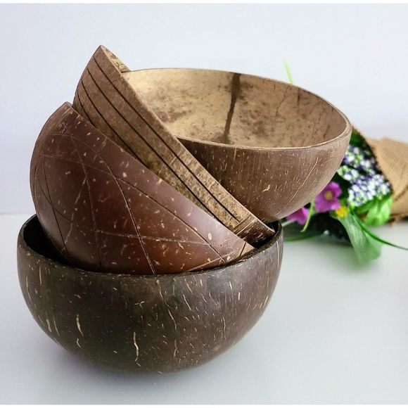 4 Coconut bowls, natural handmade, eco friendly, vegan bowl, salad bowl - Picture 2 of 8